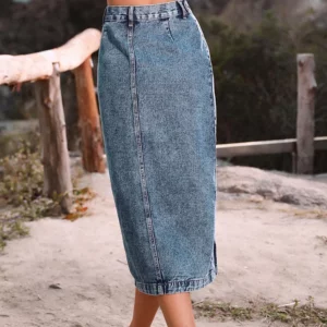 Benuynffy Sexy Streetwear Button Women Skirt Autumn Winter Elegant Denim Skirt Female High Waist Casual Bodycon Long Skirts - Image 3