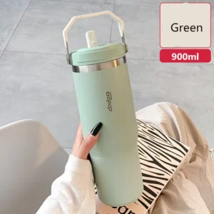 900ML Vacuum Insulated Water Bottle for Coffee/Tea ,Double Wall Stainless Steel Thermos Bottle with Straw/Handle Tumbler - Image 2