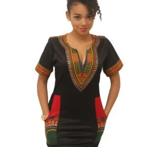 African Dresses for Women Summer 2022 Fashion Style African Women Short Sleeve V-neck Polyester Knee-length Dress - Image 4