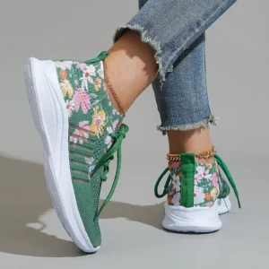 Women's Breathable Knitting Shoes New Flying Weaving Sneakers Mesh Round Head Lace Up Soft Bottom Comfortable Sneaker For Women - Image 2