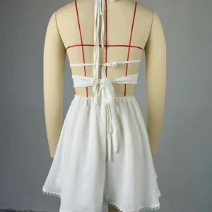 CM.YAYA 2024 Women Halter Strap Sleeveless Mini A-Line Dress Sexy Beading Backless Streetwear Evening Night Club Party Dresses - Image 6