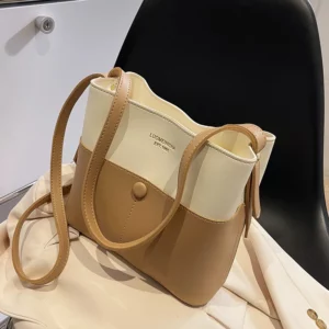 Korean Large Capacity Contrast Color Bucket Bag for Women 2023 New Spring Autumn Crossbody Shoulder Bags Chic Commute Totes - Image 4