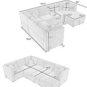 U-Shaped Large Sectional Sofa Pull Out Sofa Bed with USB Ports & Power Sockets, Sleeper Sofa Couch with Storage Chaise - Image 2
