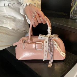 LEFTSIDE PU Leather Small Crossbody Bags Lady Belt Buckle Design Shoulder Bag for Women 2025 New Y2K Short Handle Retro Handbags - Image 1