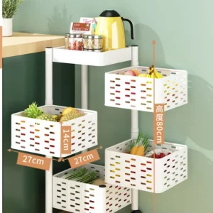 360-degree Rotatable Kitchen Shelf Floor-to-ceiling Multi-layer Household Function Fruit and Vegetable Basket Storage Rack - Image 5