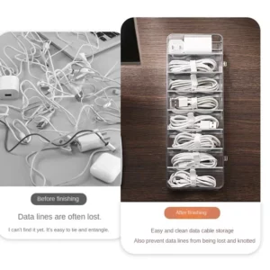 The transparent plastic Data Cable Storage Box household cable MobilePhone Charger Charging Cable Finishing Box Divided Grid Box - Image 5