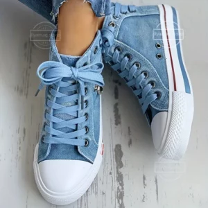 Sneakes Womens Canvas Shoes Denim High Top Sneakers Fashion Skull Zipper - Image 3