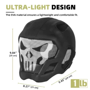 HitSafer EVA Ultra-Light Full Face Helmet, Breathable steel mesh Large Area Ventilation Adjustable Buckle Skull Mask for Airsoft - Image 4