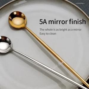 Gold Spoon Set, Beautiful Long-handled Golden Coffee Spoon, Stainless Steel Set, Holiday Kitchen Tableware Gift - Image 3