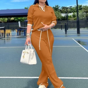 CM.YAYA Fashion Knit Women's Set Long Sleeve Pullover Tops and Wide Leg Pants 2023 Autumn Two 2 Piece Sets Outfits Tracksuit - Image 7