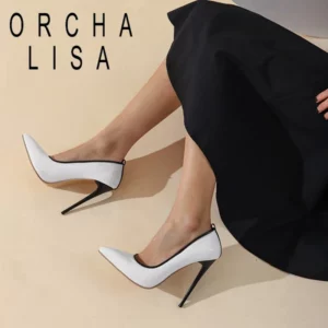 ORCHA LISA Women Pumps 2021 New Pointed Toe 12.5cm High Thin Heels Patent Leather Sexy Size 47 Date Office Summer C2229 - Image 1