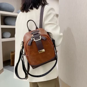 Vintage patchwork women backpack small Luxury design female shoulder bag ladies Totes PU leather schoolbag backpacks bagpack - Image 2