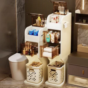 Slim Fit Bathroom Organizer No Drill Shelf for Toiletries and Makeup Narrow Edge Design with Drawer for Towels and Clothes - Image 5