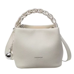 Fashion Weaving Handheld Bucket Bag New Korean Soft Leather Litchi Pattern Handbags Large Capacity One Shoulder Crossbody Bags - Image 5