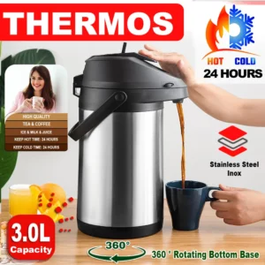 Airpot Thermos Coffee Carafe Insulated Inox Stainless Steel Coffee Beverage Dispenser with Pump Thermal Vacuum Jug Termo - Image 1