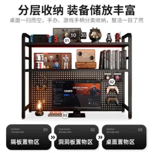 Bookcase With Grid Bookshelf Desk Storage Rack Desktop Multi-layer Wrought Iron Shelf Student Computer Desk Table Hole Board - Image 2