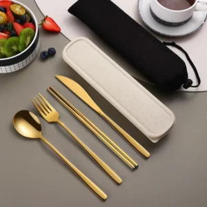 Stainless Steel Tableware Set Portable Cutlery Dinner Knife Fork Spoon Chopsticks Four-piece Suit with Box Travel Flatware Gift - Image 2