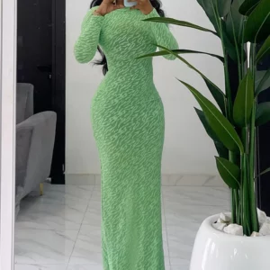 Wmstar Women Dress Autumn Elegant Fashion Solid Color Long Sleeve Pullover Round Neck Floor Length Slim Boydcon Party Dresses - Image 2