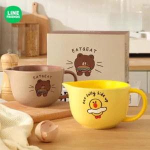 500ml anime Handle graduated bowl LINE FRIENDS kawaii girl large capacity Ceramic measuring cup Cartoon Steamed egg bowl Gift - Image 4