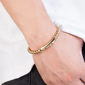 MKENDN Locomotive Men Punk Rock Bicycle Chain Bracelet 18k Gold Plated Stainless Steel Magnet Button Male Jewelry Gifts - Image 6