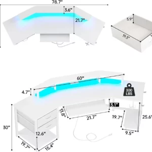 79" Gaming Desk,Computer Desk with 2 Fabric Drawers & LED Light,Small Desk with Storage for Home Office - Image 2