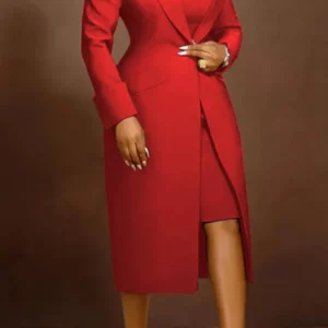 Elegant Office Lady Long Blazer with Dress 2 Pieces Sets Woman Clothing Fashion Work Business African Streetwear Outfits - Image 4