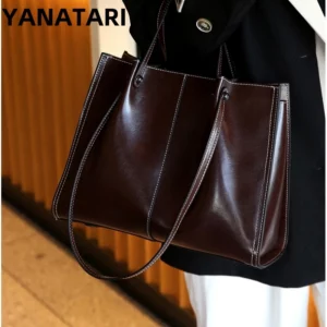 Luxury woman Shoulder bag soft leather large capacity square tote bag Vintage Fashionable cowhide Handbag Shopping underarm bags - Image 1