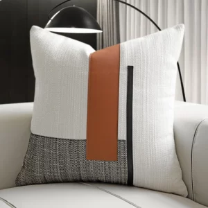 Cushion Cover Soft Cotton Linen Stitching Style PU Leather 50*50 Square Pillowcase Bedroom Sofa TV Pillow Case Fashion All-match - Image 2