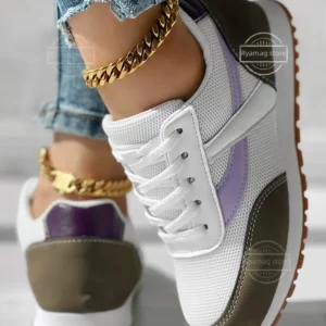 Women’s Sneakers Casual Flat Lace Up Outdoor Running Tennis Leather Shoes Fashion Printed Breathable Vulcanized Shoes - Image 1