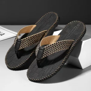 Cheap Summer Linen Slipper Men Indoor Home Shoes Lightweight Weaving Flip flops Men Bedroom Shoes Silent Casual Flip-flops Man - Image 2
