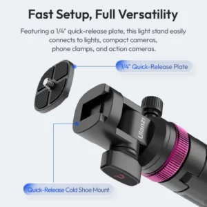 Ulanzi MT-89 2M Quick-Release Light Stand with Cold Shoe Mount 8-Section Extend Photograph Tripod for Action Camera Phone Clamp - Image 2