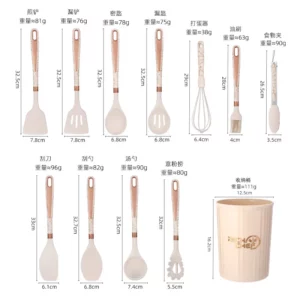 12-Piece Silicone Kitchen Utensils Set with Storage Rack, Non-stick Cookware Spatula Ladle Soup Spoon Kitchen Tools - Image 4