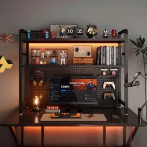 Bookcase With Grid Bookshelf Desk Storage Rack Desktop Multi-layer Wrought Iron Shelf Student Computer Desk Table Hole Board - Image 1