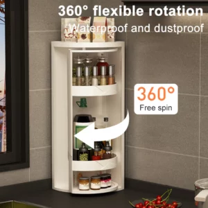 Kitchen Rotating Storage Rack Corner Shelf 360° Rotateable Household Layered Adjustable Shelf Organizer Spice Cans Bottle Holder - Image 5
