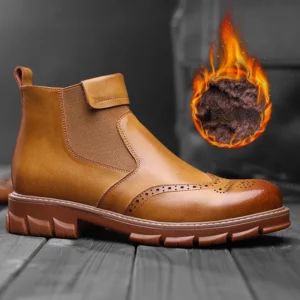 Chelsea Boots for Men Brand Designer Ankle Boots Classic Genuine Leather Men's Winter Boot Fashion Casual Warm Plush Ankle Botas - Image 3