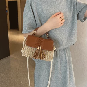 MOODS Straw Beach Bag For Women 2023 Summer New Luxury Designer Handbags Hit Color Tassels Shoulder Crossbody Box Bag Sac A Main - Image 5