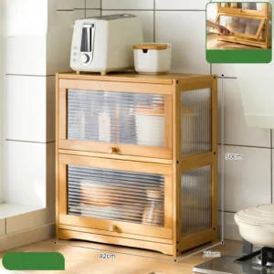 Multipurpose Wood Countertop Bathroom Cabinet for Kitchen with 2 Window Doors Storage for Spice Jars Vanity Beauty Accessories - Image 6