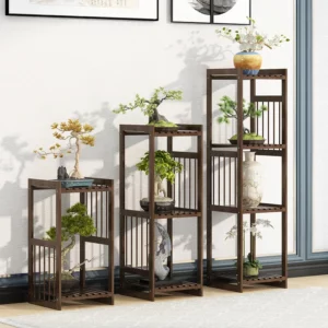 Chinese Antique Bamboo Flower Shelves Multi-layer Structure High Fence Rack Vintage Plant Stand for Classic Home Decor - Image 2
