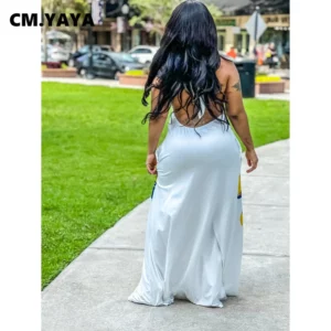 CM.YAYA Women 3D Printed Halter Neck Sleeveless Straight A-line Maxi Dress 2023 Summer Vintage Chic Fashion Vestidos Dresses - Image 2