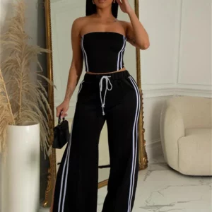 Streetwear 2 Piece Sets Women Outfit Summer Clothes Women 2024 Side Striped Strapless Vest Top and Pants Sets Casual Woman Sets - Image 5