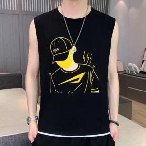 Fashion O-Neck Printed Casual Tank Top T-Shirts Men's Clothing 2024 Summer New Loose All-match Tops Korean Sleeveless Tee Shirt - Image 3