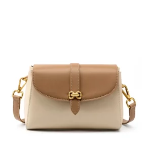 2024 New Messenger Bag High-end Small Bow Gold Buckle Design Small Square Bag Contrasting Color Shoulder Leather Women's Bag - Image 1