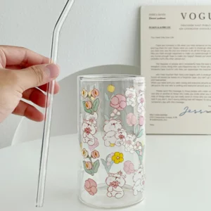 650ml Glasscup Tea Separation High Temperature Glass Cup Large Capacity Lovely Print Straight Straw Cup Tea Cup Cold Drink Mug - Image 6