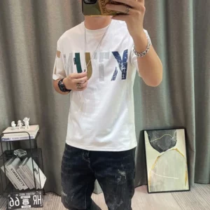 2023 Summer New Fashion Street Letter Printing T-Shirts Man Korean Style Round Neck Short Sleeve Loose Casual Cotton Pullovers - Image 5