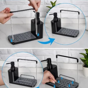 HOQUSA 5-in-1 Hand and Dish Soap Dispenser Set with Tray with Sponge Holder and Dishcloth Holder(Black) - Image 5