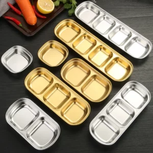 1-4 Grids Seasoning Plate Dipping Dish Stainless Steel Hot Pot Seasoning Dish Square Barbecue Snack Plate Kitchen Condiment Tray - Image 2