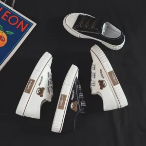 Shoes for Women Embroidery Bear Canvas Shoes Female Student Trend Sport Casual Platform Vulcanized Shoes Flat Footwear 2023 - Image 4