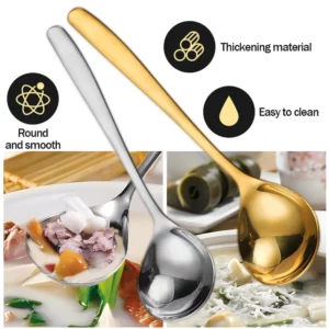 Korean Stainless Steel Thicken Spoon Large Long Handle Soup Spoon for Hot Pot Soup Ladle Home Kitchen Tableware Cooking Utensils - Image 2