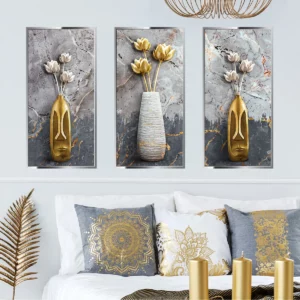 3pcs Vase Flower Combination Fake Oil Painting Wall Sticker Background Living Room Bedroom Wall Decorative Mural Wall Sticker - Image 3