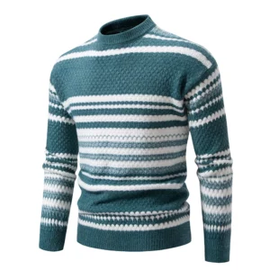New Autumn Winter Men's Mock Neck Knit Pullovers Fashion Striped Slim Fit Knitted Sweater Men Casual Warm Pullover Knitwear Man - Image 6